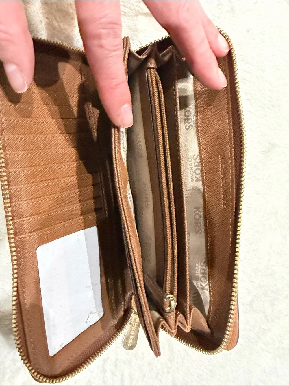 Michael Kors Brown Pebbled Leather Zip-Around Wallet with Gold Plate